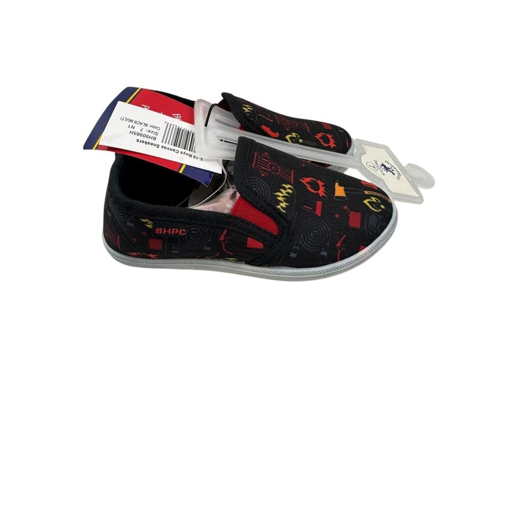 Beverly Hills Boys Slip Lace-up Canvas Sneakers Low-Top, Black Multi, 7 Toddler - Picture 2 of 4